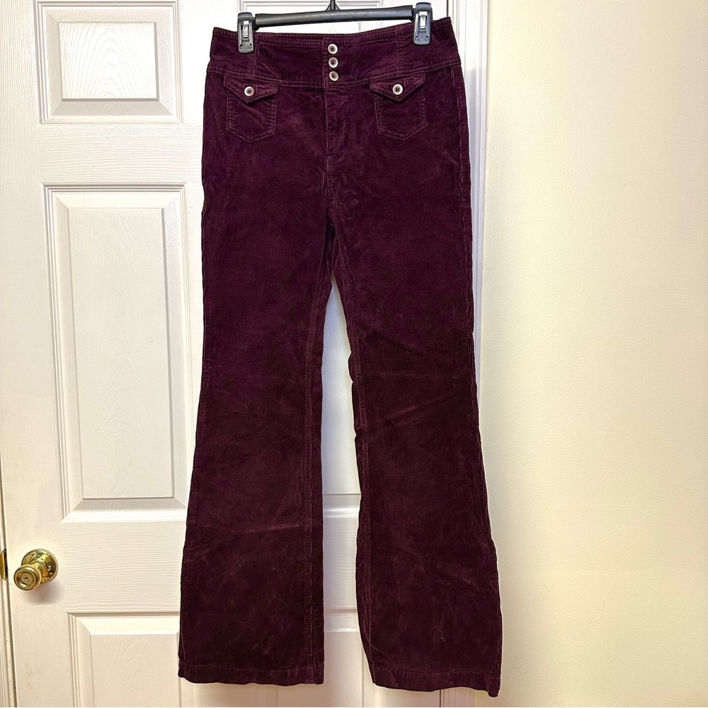 Anthropologie Pilcro Wide Flare Trouser Deep Red Corduroy Pants 29 Whimsigoth